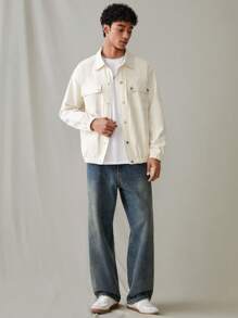 Manfinity VCAY Chaqueta casual de hombre de ajuste holgado, de unicolor tejido, de manga larga, para uso diario en otoño e invierno