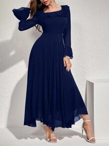 Modelyn Đầm Maxi Tay Dài Đơn Giản Hàng Ngày Màu Trơn Cho Nữ Trang Phục Dạ Hội Dài - Màu xanh lam - Xem 8
