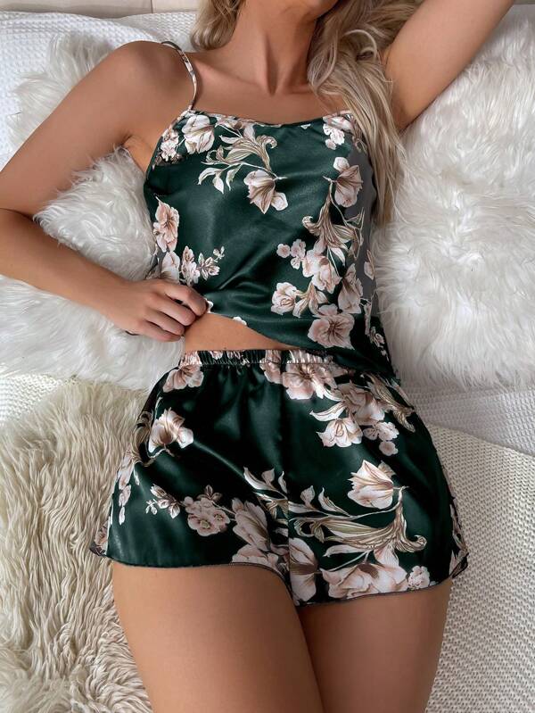 Set de pijamale pentru femei, cu imprimeu floral, casual, de vară, cu pantaloni scurți, pentru vacanță