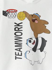 We Bare Bears X SHEIN Áo nỉ dài tay màu đen in hình gấu, thích hợp cho bé trai tuổi teen, phù hợp mặc vào mùa thu và mùa đông. - trắng - Xem 1