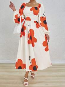 Chiquease Vestido tejido con estampado floral, con cintura ajustada y detalle de corte frontal - Multicolor - Ver 6