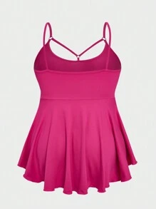 Plus Size Summer Casual Low Cut Hollow Out Asymmetrical Hem Cami Pajama Top