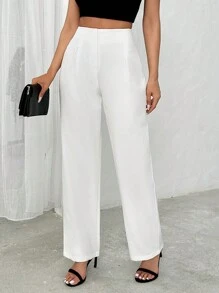 EURMUSE 女士優雅白色高腰直筒褲 - 白色 - 查看 5