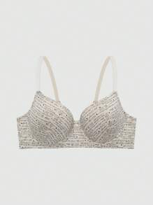 Plus Size Letter Printed Bralette With Adjustable Straps And Wire, 1pc - Multicolor - View 2