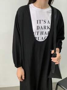 FRIFUL Đầm dài tay lửng dáng rộng màu trơn dành cho nữ, đầm chống nắng thường ngày. - màu đen - Xem 4