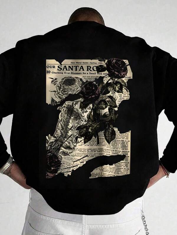 RueChic Men's Basic Style Back Poster Pattern Print Sweatshirt