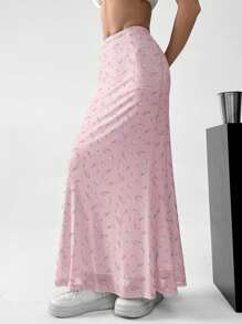 SHEIN EZwear 女性隨機印花簡約日常裙子