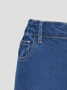 Jeans azul índigo de lavado medio con estiramiento, cómodos y con estilo para adolescentes - Azul lavado medio - Ver 4