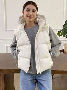 DAZY Women's Basic Solid Color Sleeveless Padded Coat For Daily Wear, Padded Vest, Women Winter Coat