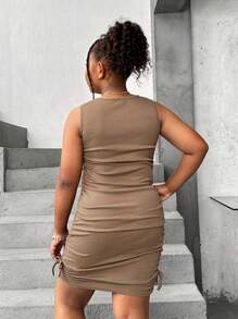 SHEIN Tween Girl Extended Size Casual Sleeveless Dress With Side Pleats, Round Neck And Silhouette, Multi-Pack