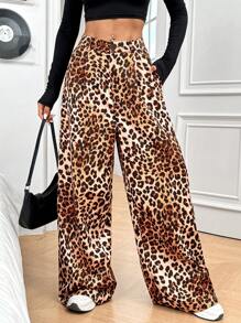 Chiquease Women's Simple Daily Leopard Print Suit Pants - Brown - View 1