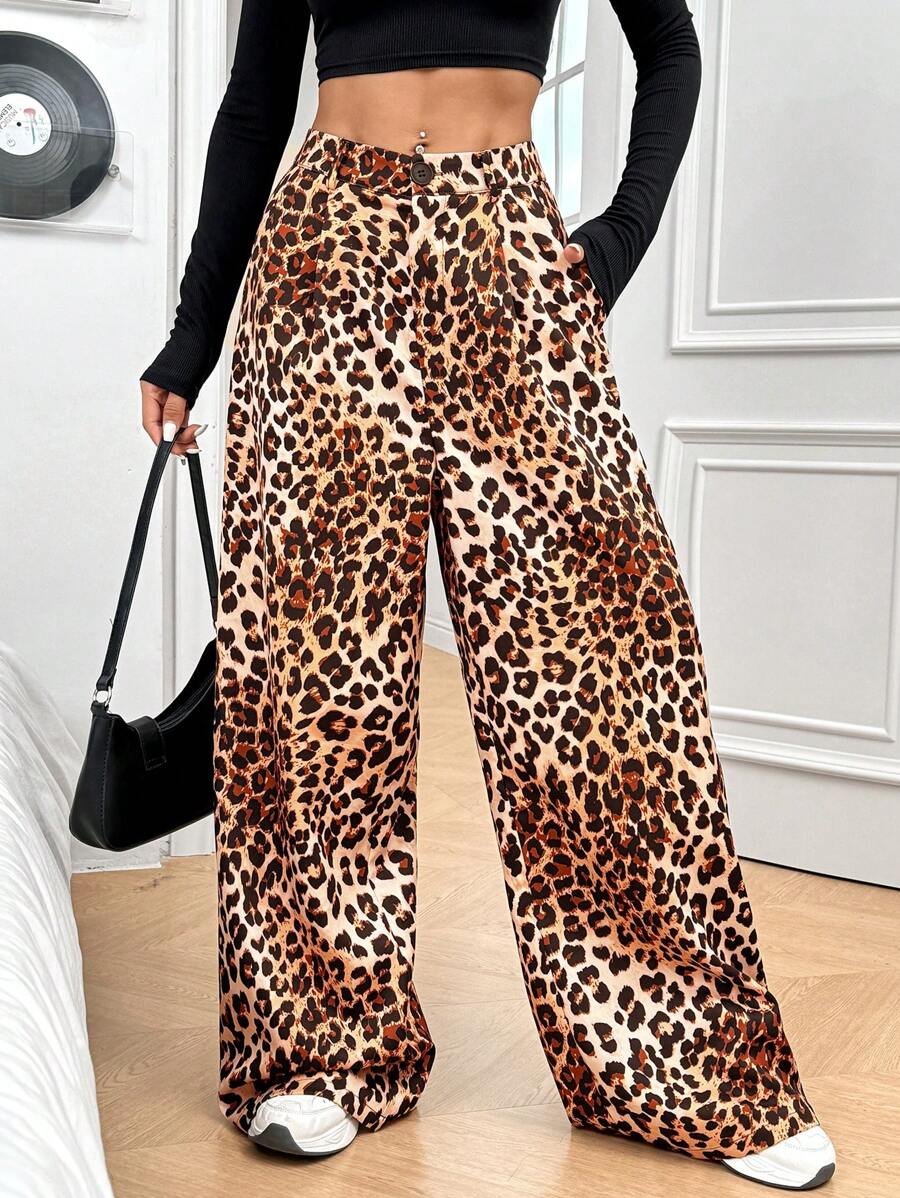 Chiquease Women's Simple Daily Leopard Print Suit Pants - Brown - View 1