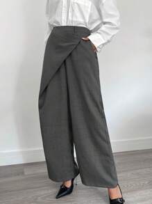 Siren Gaze Pantalon à jambe droite ample avec placket diagonal polyvalent haut de gamme gris décontracté de bureau et de voyage pour hommes, pantalon large