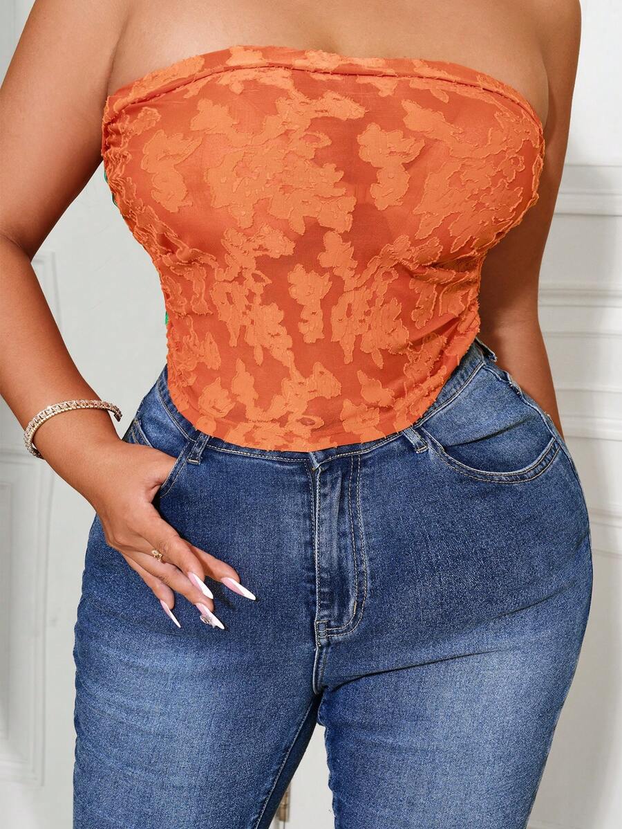 Allurite Plus Size Women's Casual Solid Color Cutout Tube Top For Summer