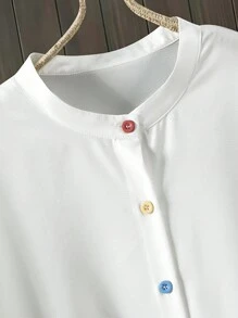 Seusyu Women's Butterfly Print Roll-Up Sleeve Colorful Button Down Shirt Fall Cloth For Women - White - View 3