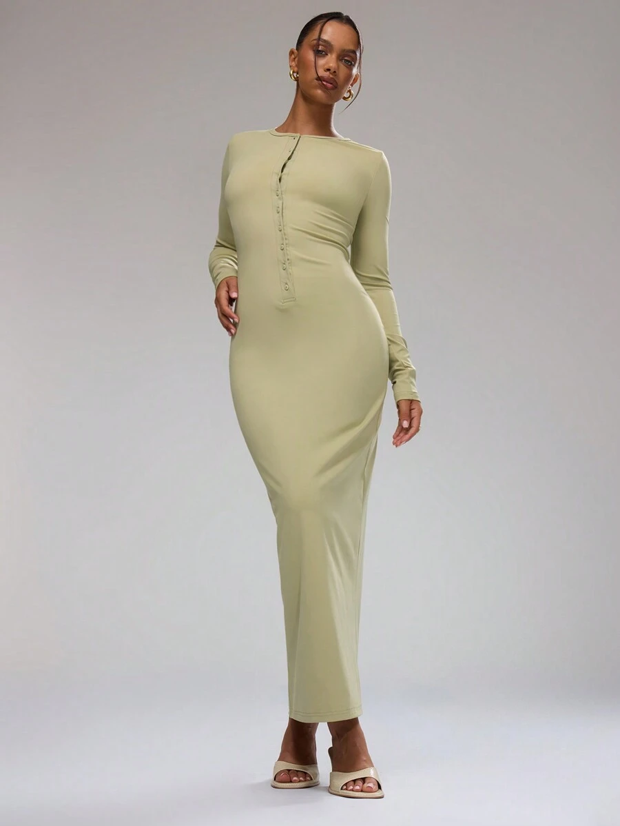 MUSERA Long Sleeve Button Up Maxi Dress Spring Sexy Cute Summer Long Dress Elegant Graduation Prom - Khaki - View 1