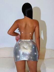 Zolique Bộ váy và áo dây mỏng lấp lánh thời trang dành cho nữ - Bạc - Xem 3