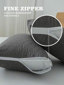 Standard Waterproof Pillow Protector With Zipper (2 Packs) - Anti-Insect And Anti-Allergenic Pillow Cover, Water-Resistant And Dustproof Pillowcase - Dark Grey - View 4