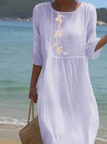 EMERY ROSE Đầm suông thêu hoa cho kỳ nghỉ hè - Màu tím - Xem 4