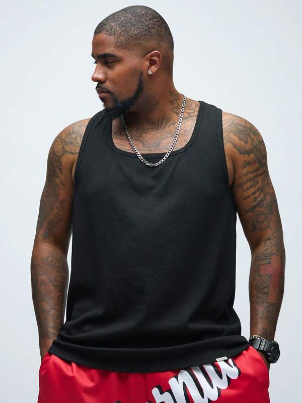 Manfinity VCAY Camiseta sin mangas de punto casual con diseño impreso para hombre de talla grande, verano