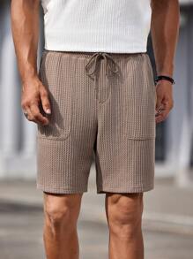 GENTILAND Men's Knitted Short Straight Casual Shorts, Mid-Waist, Suitable For Summer - Brown - View 4