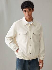 Manfinity VCAY Chaqueta casual de hombre de ajuste holgado, de unicolor tejido, de manga larga, para uso diario en otoño e invierno