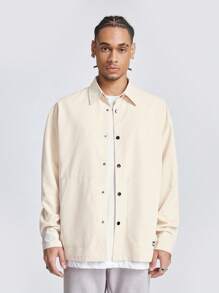 Manfinity NXTstreet Men's Loose Long Sleeve Woven Plain Shacket, For Fall Winter - Apricot - View 5