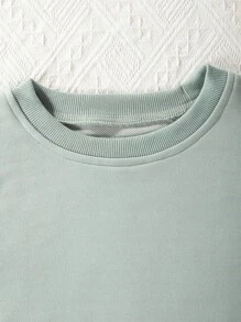 SHEIN 秋冬款 Tween Girl 休闲圆领套头羊毛运动衫，带有简单的恐龙图案 - 綠色 - 查看 5