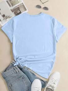 SHEIN T-shirt à manches courtes d'été à encolure ronde simple imprimé pour femmes, hauts graphiques pour femmes