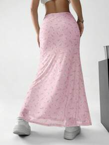 SHEIN EZwear 女性隨機印花簡約日常裙子