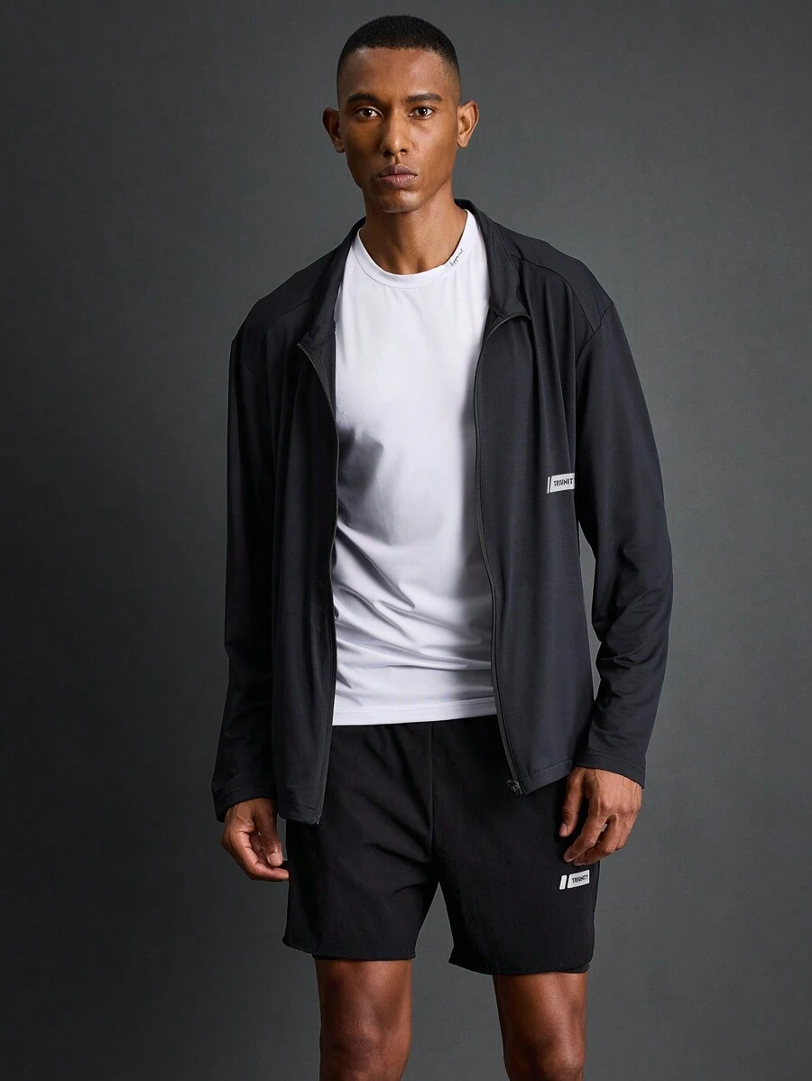 Manfinity Sport Corelite Boyfriend Style Men's Simple Solid Color Long Sleeve Sports Jacket For Daily Wear Sports Jacket - Black - View 1