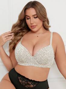 Plus Size Letter Printed Bralette With Adjustable Straps And Wire, 1pc - Multicolor - View 1