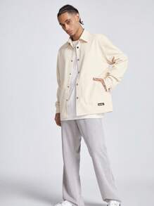 Manfinity NXTstreet Men's Loose Long Sleeve Woven Plain Shacket, For Fall Winter - Apricot - View 6