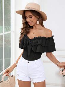 SHEIN VCAY Dames effen kleur eenvoudig alledaags off-shoulder T-shirt