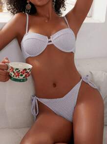 SHEIN Swim Ladies' Printed Simple Daily Swimwear Set Summer - Mauve Purple - View 1