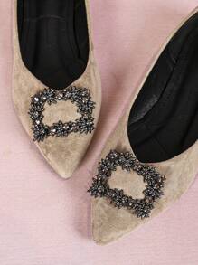 CUCCOO CURVES Chaussures plates à large empeigne en grande taille, chaussures plates   rouge à bout pointu avec boucle carrée et strass, style Glissant pour le port quotidien en extérieur, convient pour toutes les saisons, Halloween