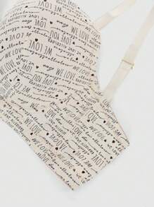 Plus Size Letter Printed Bralette With Adjustable Straps And Wire, 1pc - Multicolor - View 4