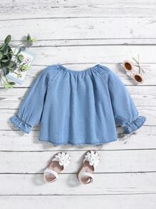 SHEIN Baby Girls' Peter Pan Collar Long Sleeve Blue Denim Jacket