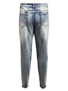Manfinity Roughcore Men's Plus Size Light Blue Distressed Skinny Jeans With Fading And Ripped Details - Light Wash - View 2
