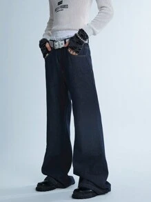 Manfinity Denimwave Jeans anchos y holgados estilo retro Y2K para hombre, pantalones acampanados nostálgicos de los años 90 - Azul lavado oscuro - Ver 4