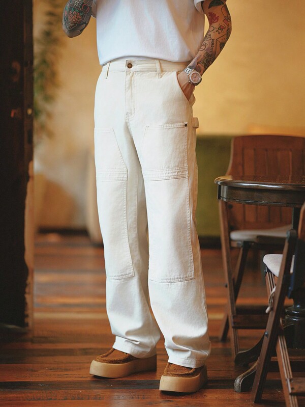 RivetRise Vintage American Style Men's Beige Denim Workwear Straight Leg Logging Jeans, For Husband, Boyfriend Gifts Going Out Hang Out Vacation Urban Work