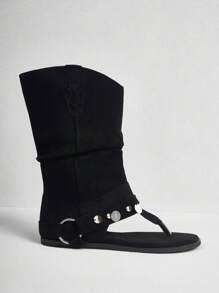 Styleloop Dames effen kleur teenslipper zijrits enkellaarsjes en korte laarzen