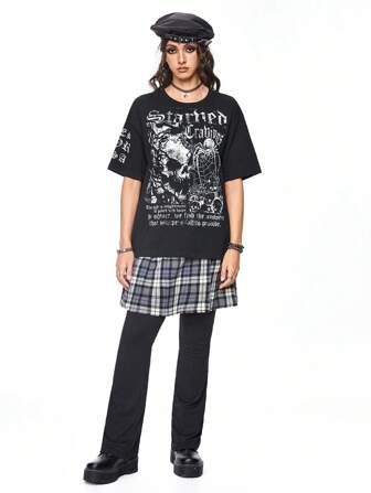 Academia Camiseta holgada de estilo gótico vintage con estampado de calavera de araña para mujer