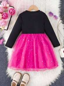 SHEIN Vestido de malla con contraste para niñas pequeñas con estilo millennial - Multicolor - Ver 2