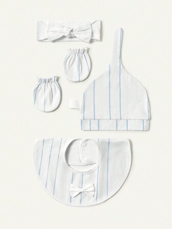 Newborn Striped Hat, Pacifier, Gloves, Headband Set
