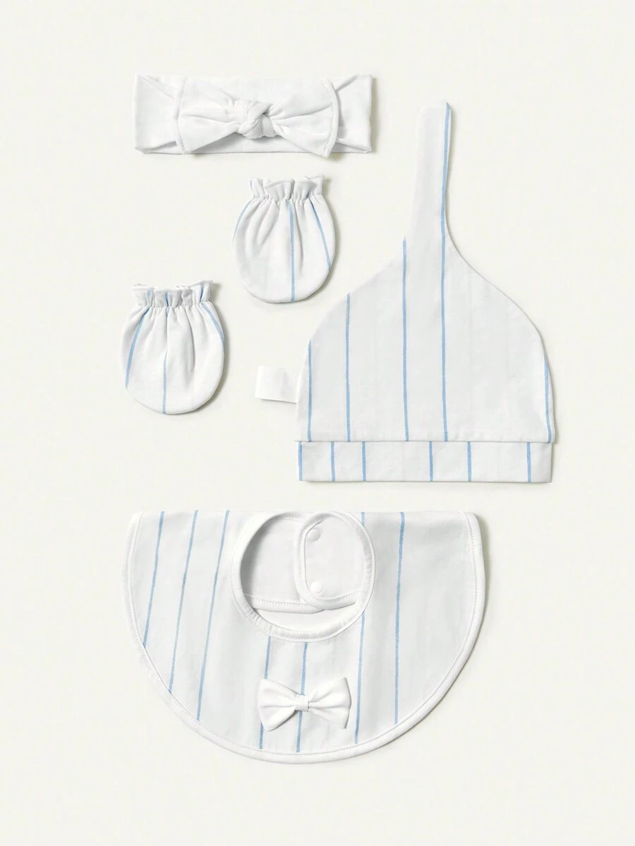 Newborn Striped Hat, Pacifier, Gloves, Headband Set