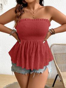 SHEIN Frenchy 純色簡約日常款女裝大尺碼無肩帶上衣 - 藕粉色 - 查看 6