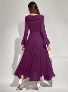 Modelyn 女士纯色简约日常长袖连衣裙长款女士装长款晚礼服 - 紫色 - 查看 2