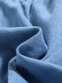 SHEIN Baby Girls' Peter Pan Collar Long Sleeve Blue Denim Jacket