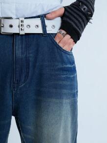 Manfinity Denimwave Y2K Retro Street Style Men's Dark Blue Washed Vintage Denim Dirty Pants With Flares And Worn-Out Look